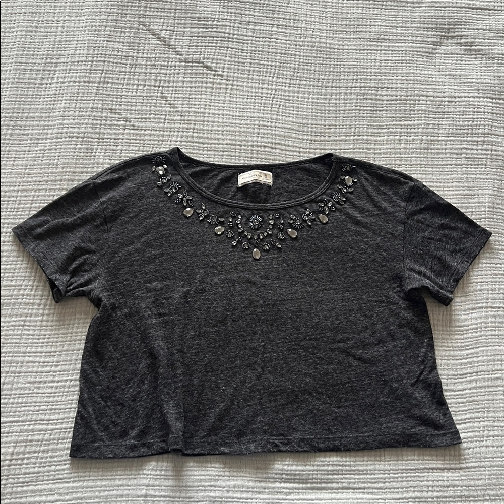 Abercrombie & Fitch Embellished Black Cropped T-Shirt